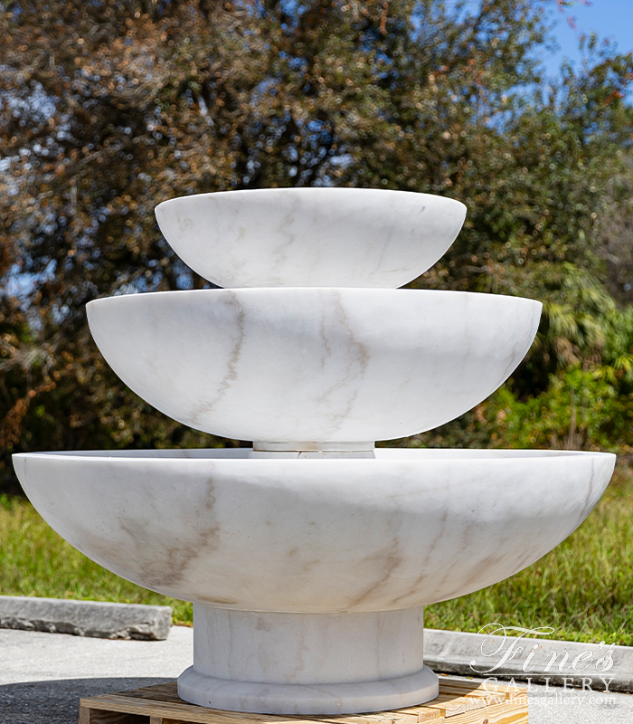 Marble Fountains  - Contemporary Style Three Tiered Fountain In Statuary White Marble - MF-2184